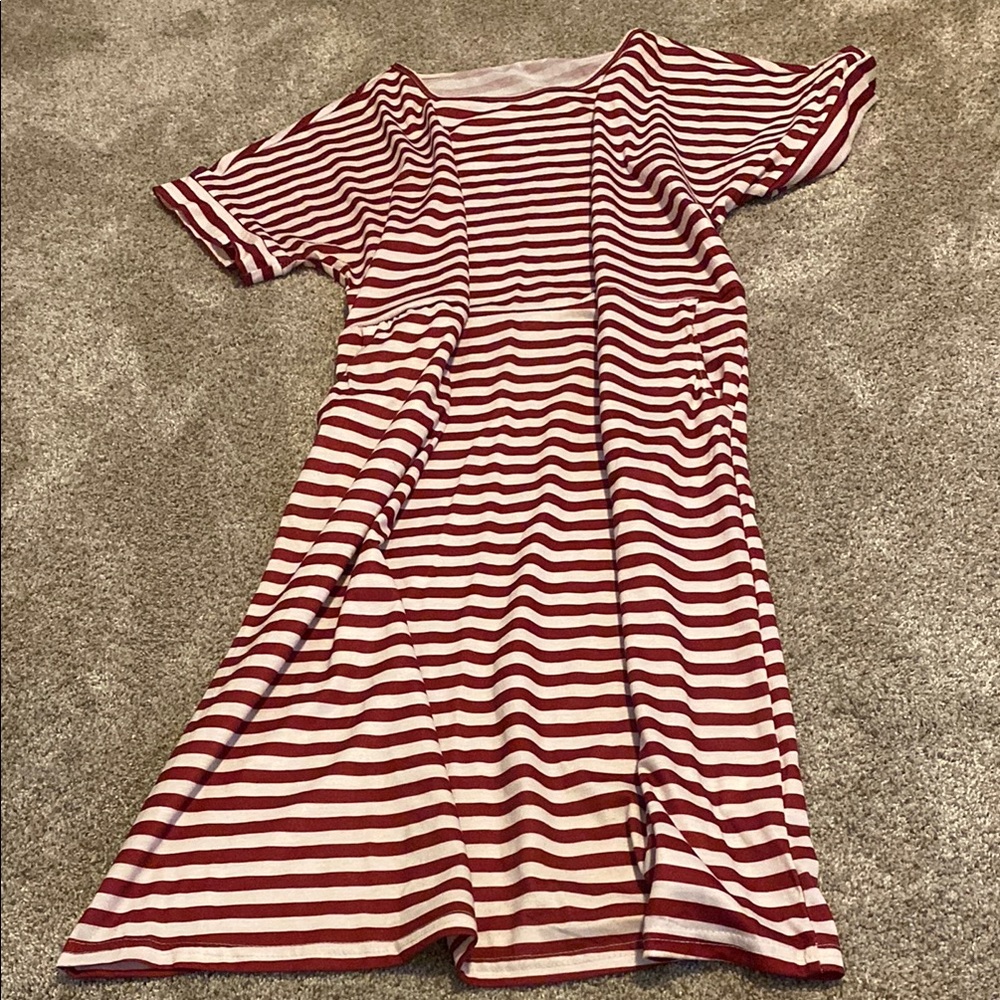 😎Red and White Striped Summer Dress